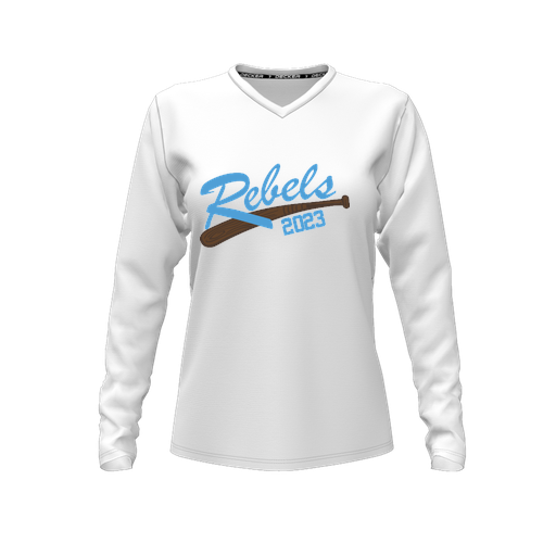 [FTLVCFWH-FYXS-LOGO2] Decker Comfort T-Shirt (Female Youth XS, White, V Neck, Logo 2, Long Sleeve)