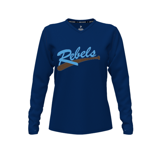 [FTLVCFNV-FYXS-LOGO1] Decker Comfort T-Shirt (Female Youth XS, Navy, V Neck, Logo 1, Long Sleeve)