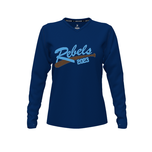 [FTLVCFNV-FYXS-LOGO2] Comfort T-Shirt (Female Youth XS, Navy, V Neck, Logo 2, Long Sleeve)
