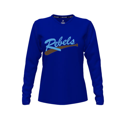 [FTLVCFRY-FYXS-LOGO1] Decker Comfort T-Shirt (Female Youth XS, Royal, V Neck, Logo 1, Long Sleeve)