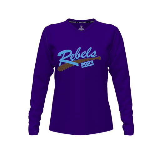 [FTLVCFPP-FYXS-LOGO2] Decker Comfort T-Shirt (Female Youth XS, Purple, V Neck, Logo 2, Long Sleeve)