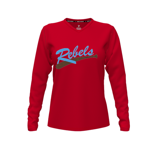 [FTLVPTRD-FYXS-LOGO1] Decker Performance T-Shirt (Female Youth XS, Red, V Neck, Logo 1, Long Sleeve)