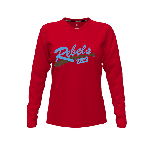 [FTLVPTRD-FYXS-LOGO2] Decker Performance T-Shirt (Female Youth XS, Red, V Neck, Logo 2, Long Sleeve)